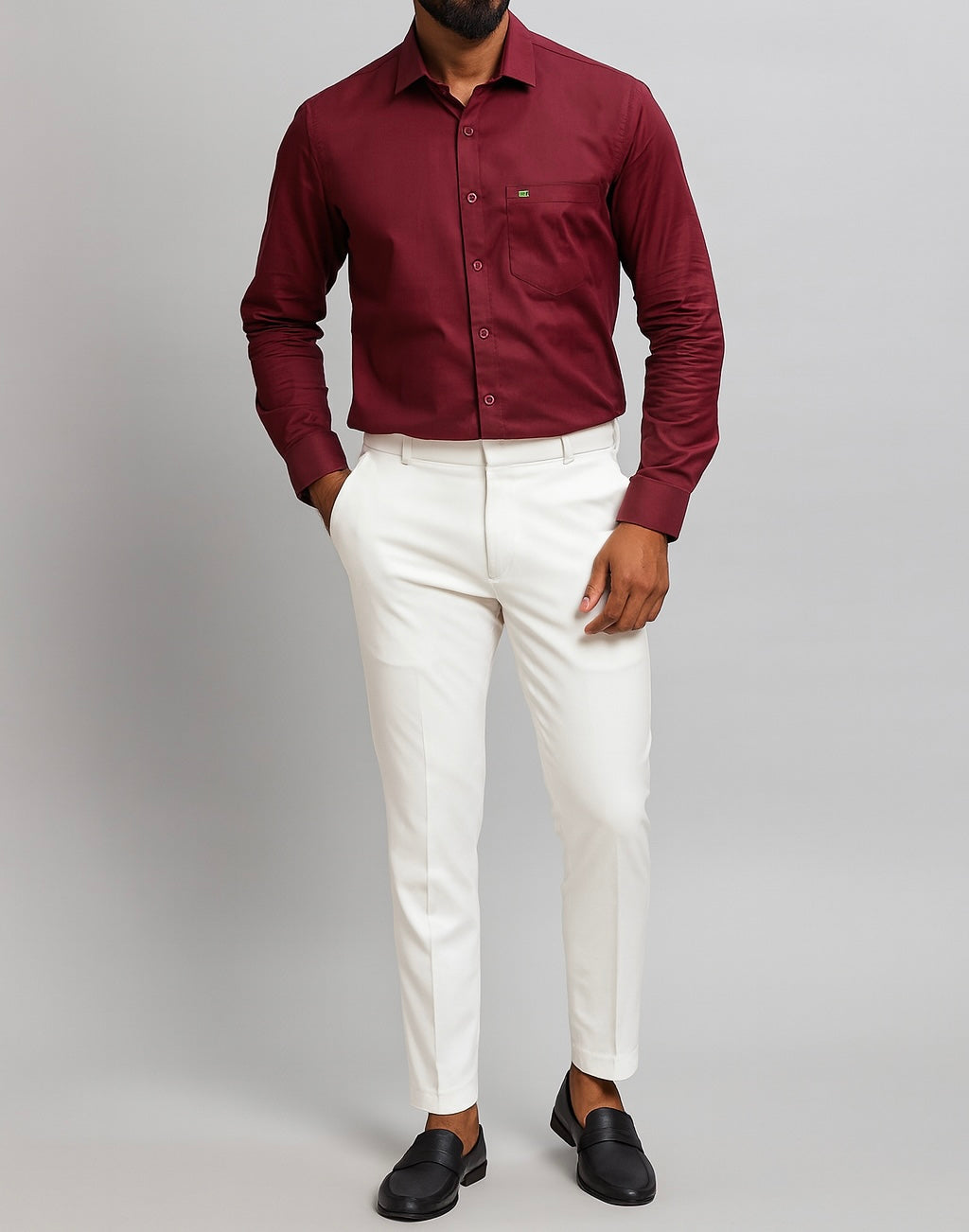 Combo Of Burgundy Shirt And White Formal Pant - Main Image