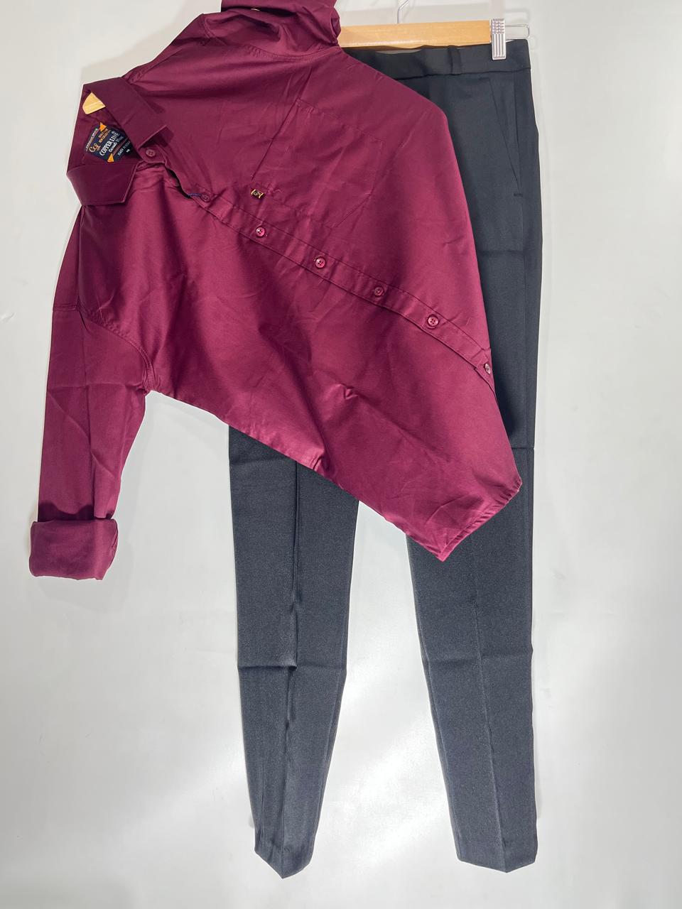 Combo Of Burgundy Shirt And Black Pant