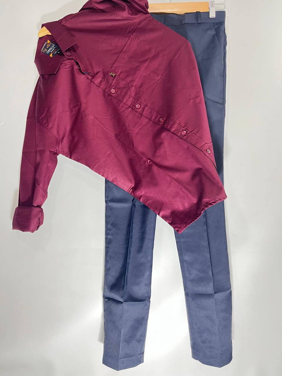 Combo Of Burgundy Shirt And Navy Blue Pant