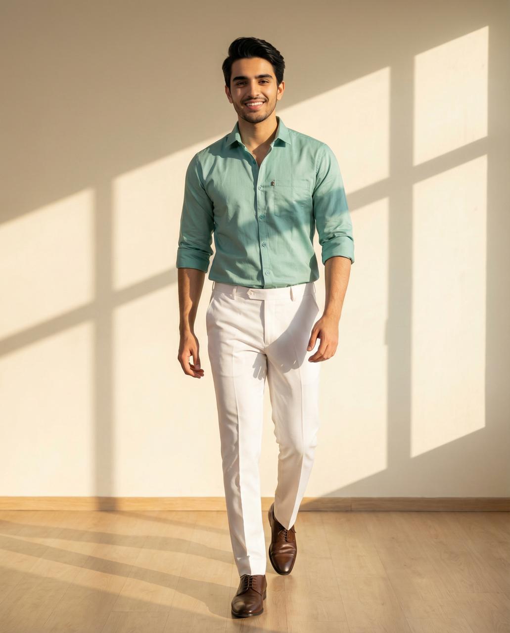 Classic Mint Green Formal Trousers for Men