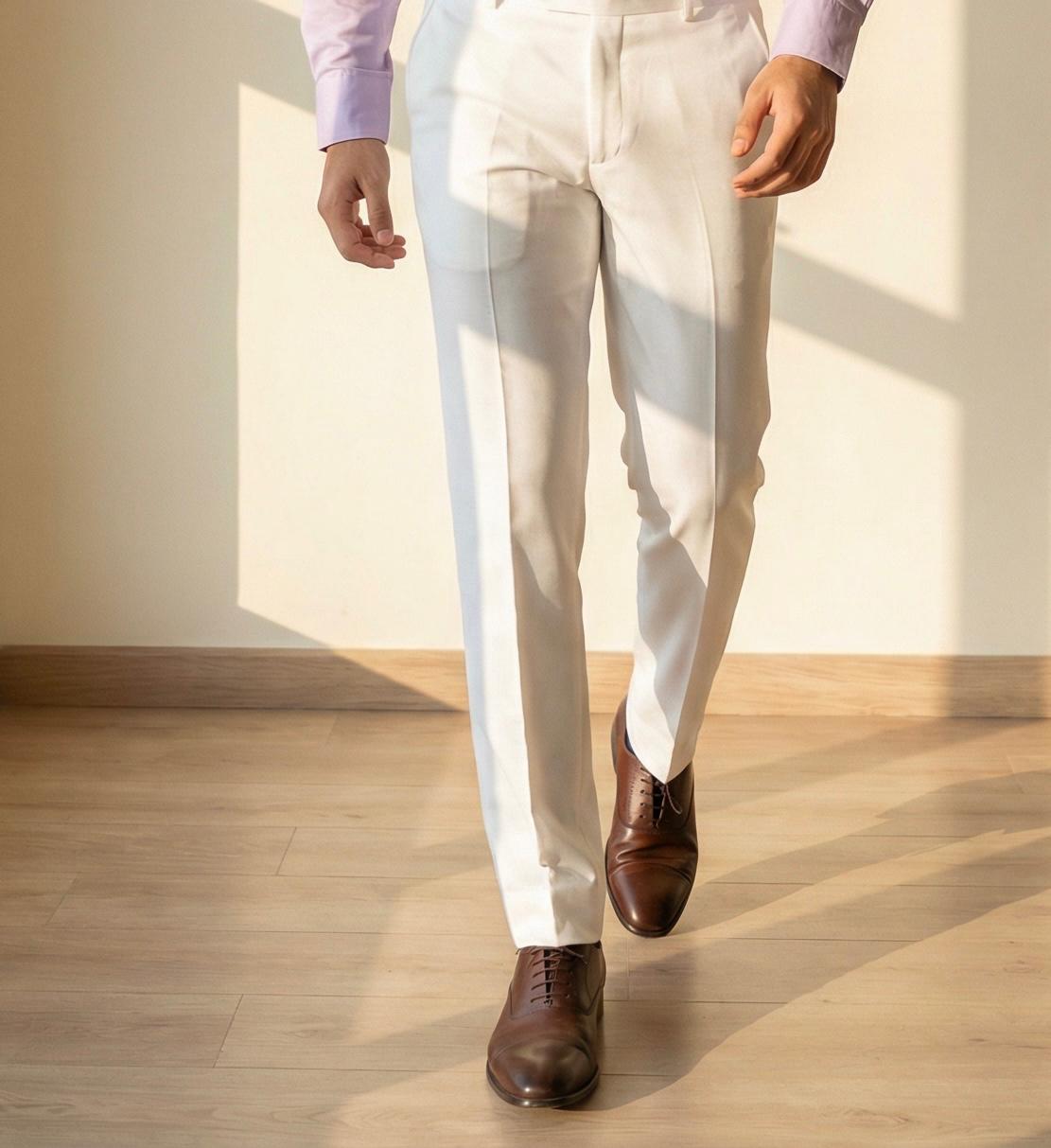 Lavender Cotton Formal Shirt & White Formal Pant Combo for Men