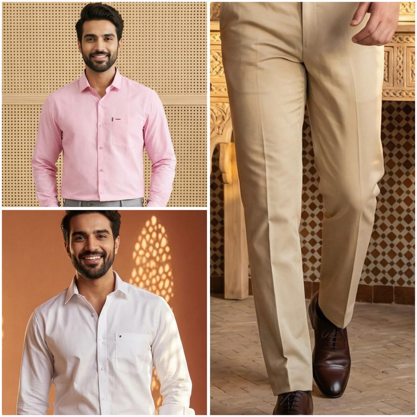 Premium Formal Wear Combo – 2 Shirts + 1 Beige Formal Pant