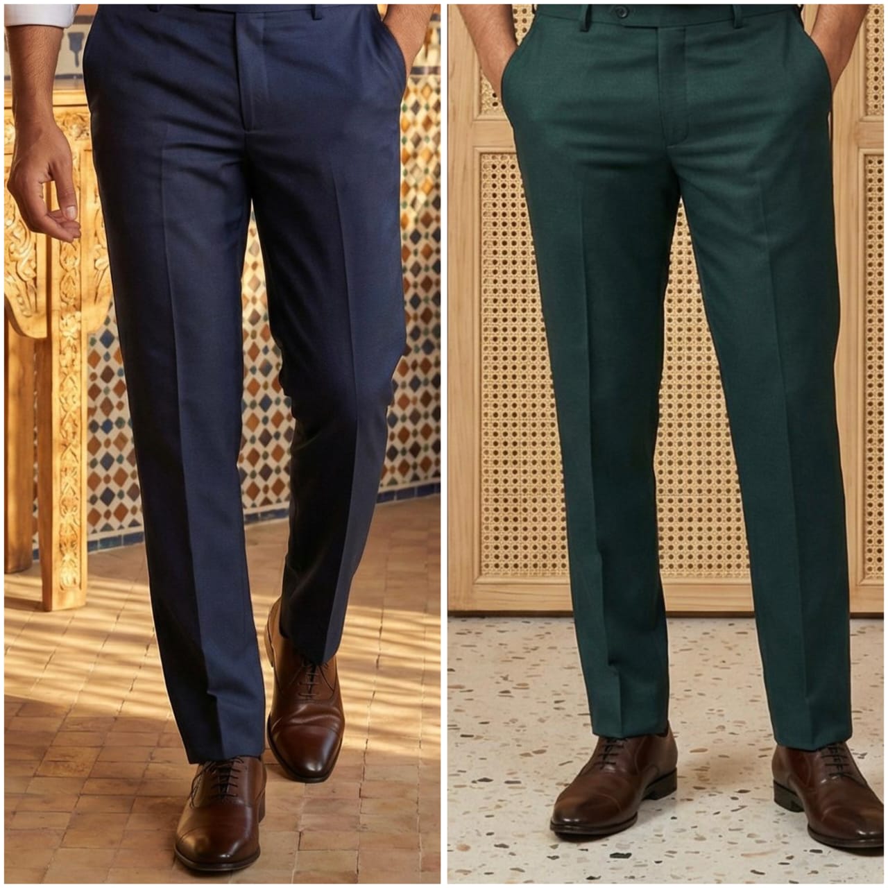 Premium Formal Pant Combo – Bottle Green & Navy Blue (Pack of 2)
