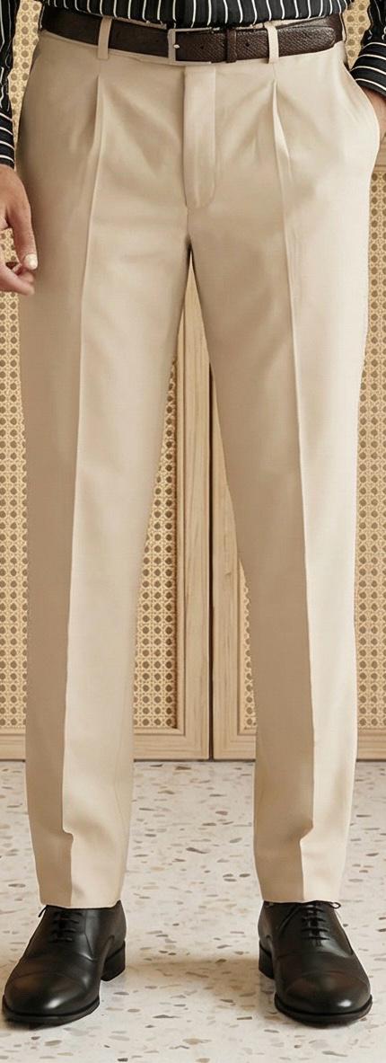 Refined Office Wear Set – Black Stripe Shirt with Beige Formal Pant