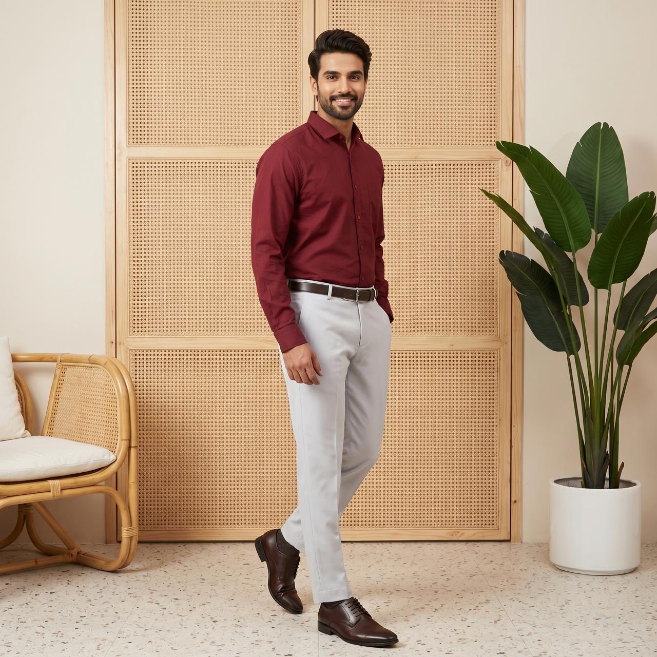 Burgundy Cotton Formal Shirt & Grey Formal Pant Combo for Men Styleorbit Fashion Burgundy Cotton Formal Shirt & Grey Formal Pant Combo for Men Styleorbit Fashion