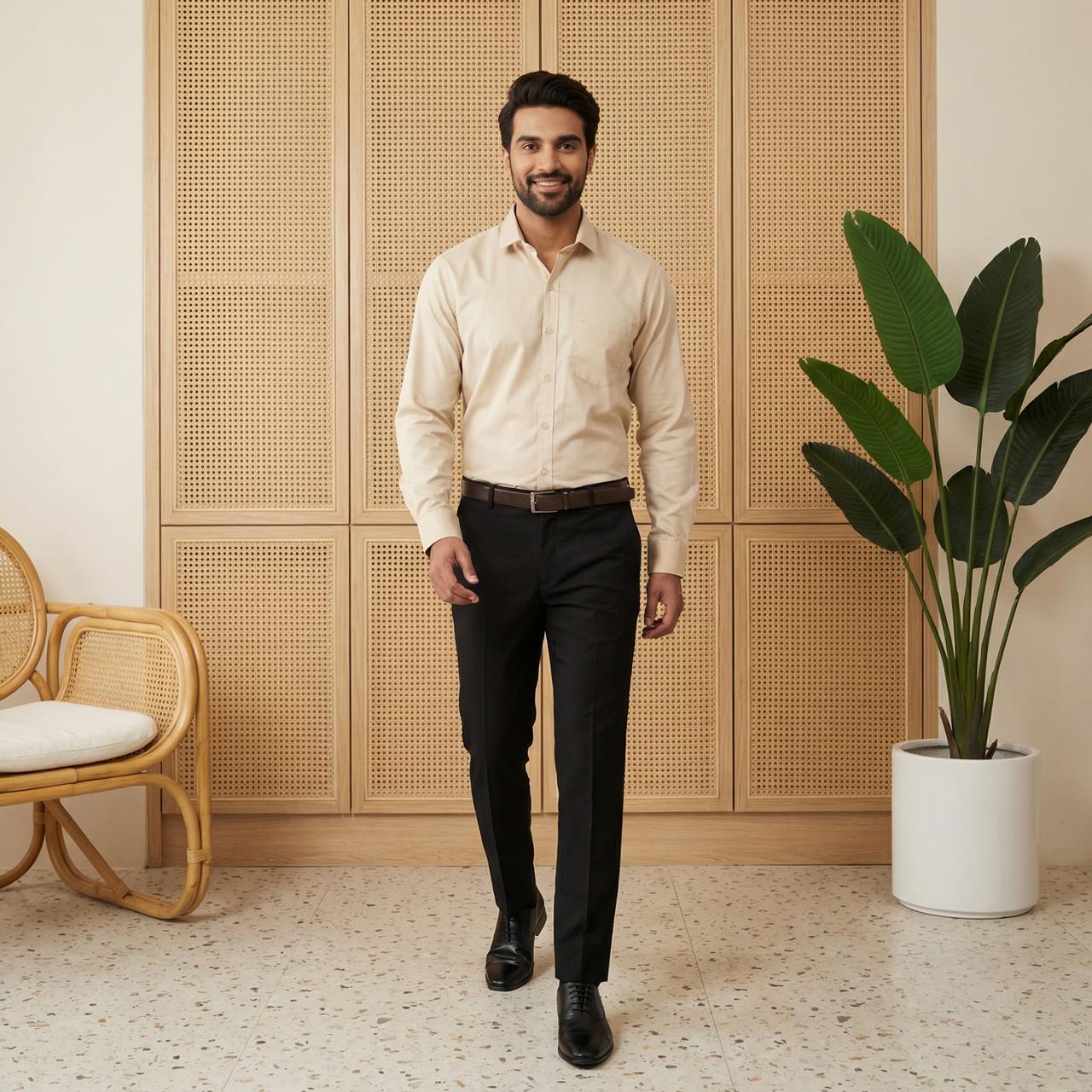 Premium Formal Combo – Plain Beige Shirt with Black Formal Pant –  Styleorbit Fashion