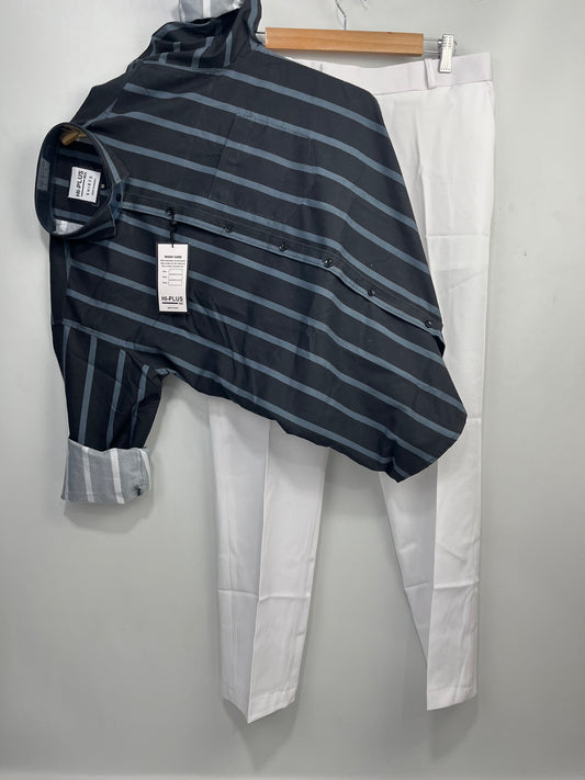 Combo Of Strips Shirt And White Pant