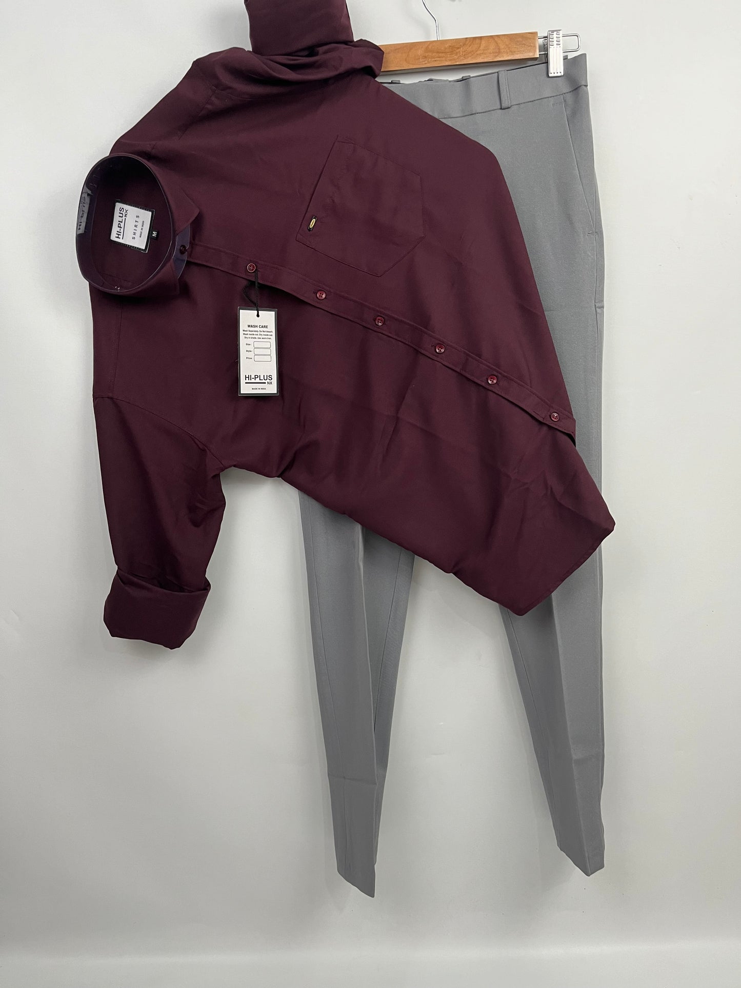 Combo Of Burgundy Shirt And Grey Pant