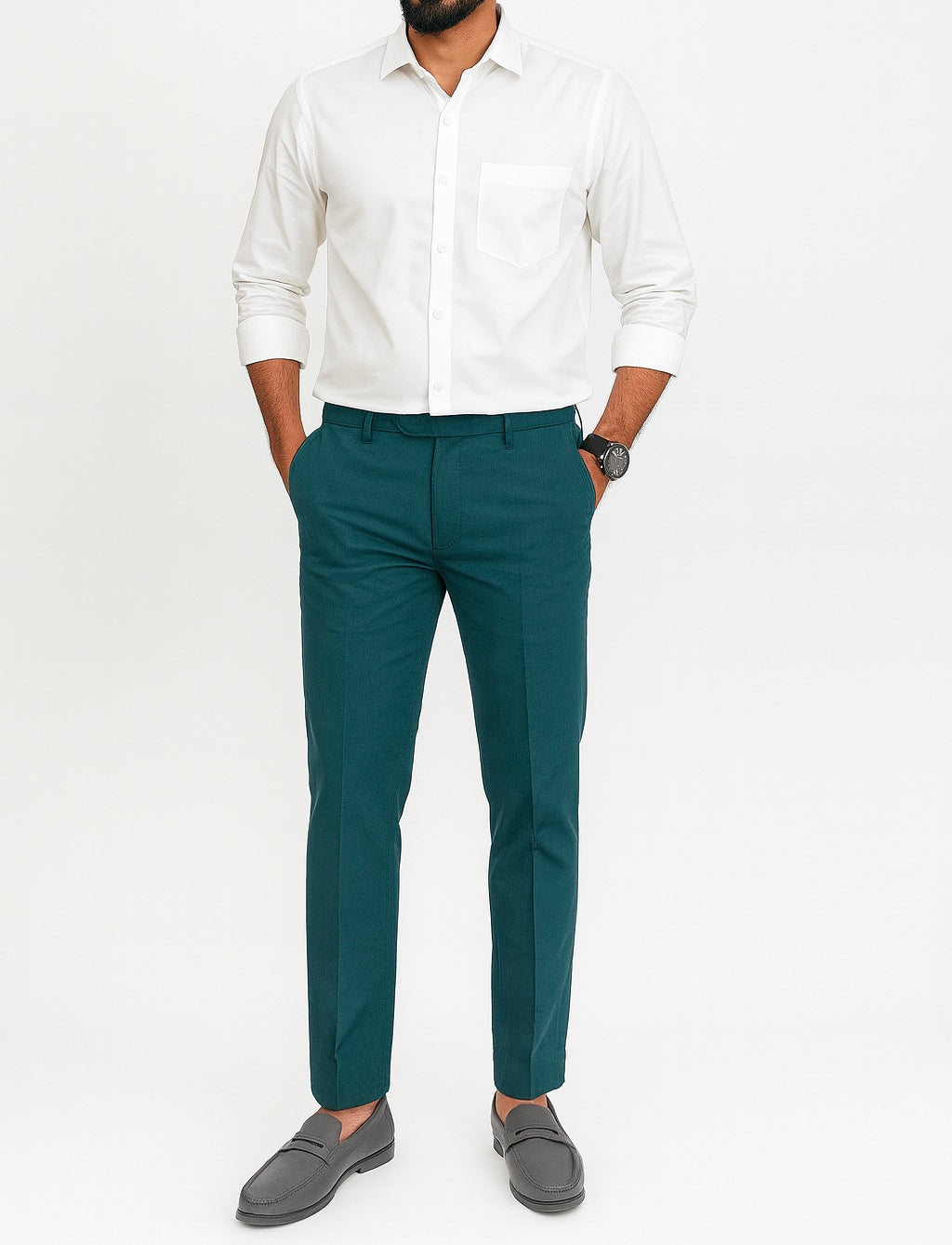 Combo Of White Shirt And Bottle Green Pant