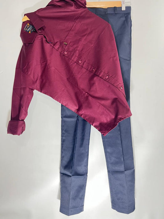 Combo Of Burgundy Shirt And Navy Blue Pant
