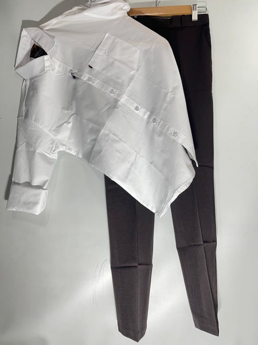 Combo Of White Shirt And Brown Formal Pant