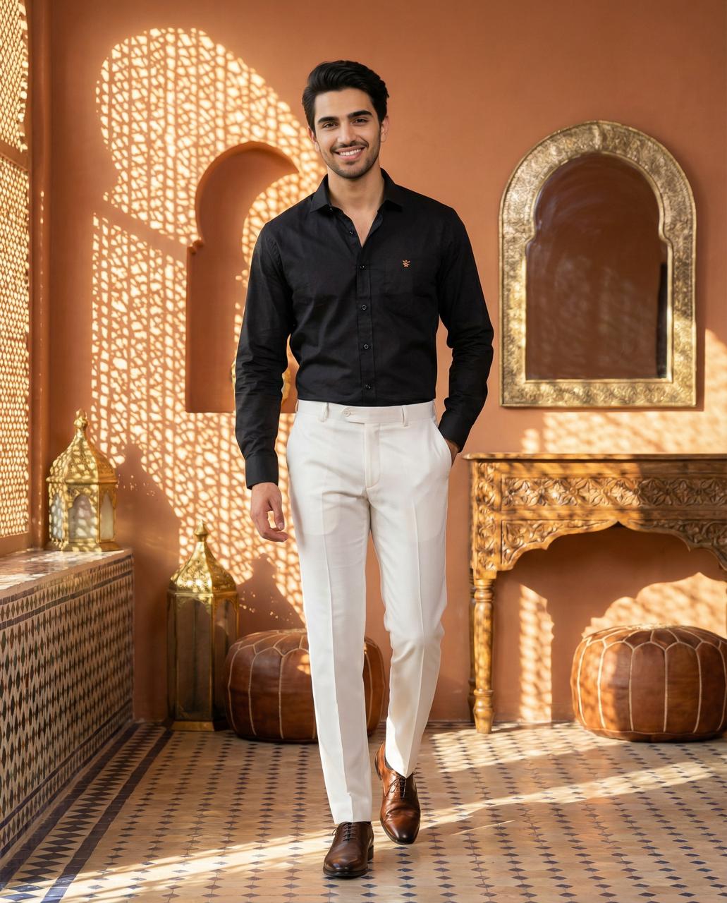 Black & White Cotton Premium & Elegant Formal Shirt & Pant For Men