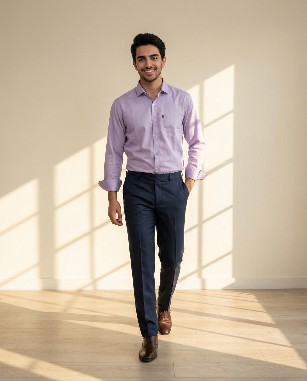 Lavender & Black Cotton Premium & Elegant Formal Shirt & Pant For Men