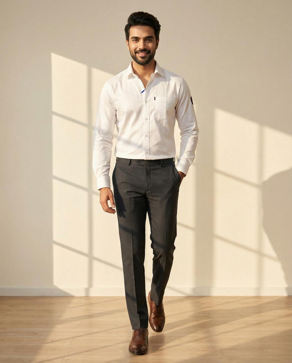 White & Black Cotton Premium & Elegant Formal Shirt & Pant For Men