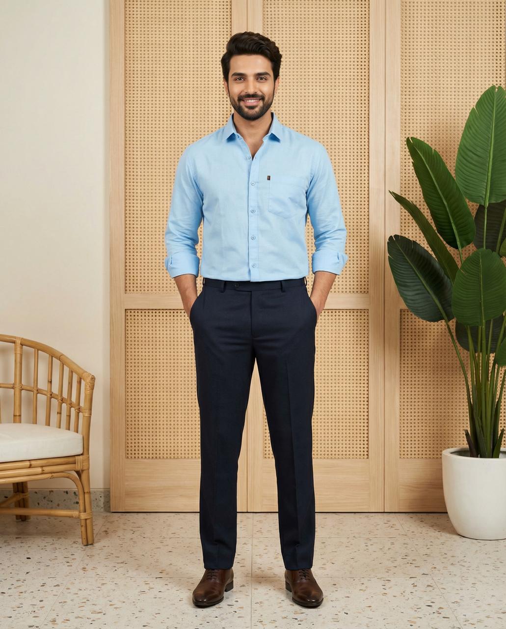 Sky Blue & Bottle Green Cotton Premium & Elegant Formal Shirt & Pant For Men