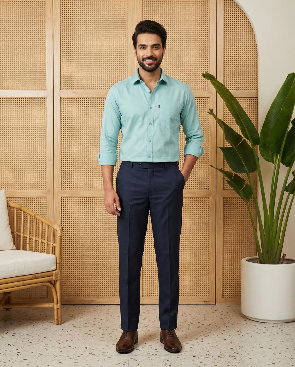 Turquoise & Bottle Green Cotton Premium & Elegant Formal Shirt & Pant For Men