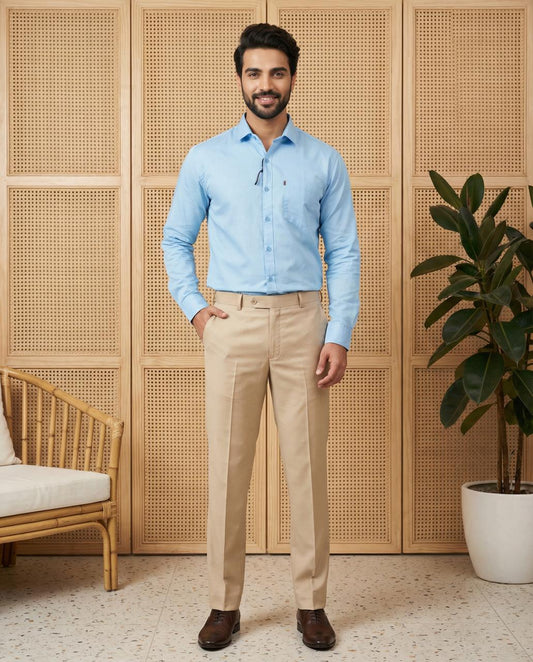 Sky Blue & Cream Cotton Premium & Elegant Formal Shirt & Pant For Men
