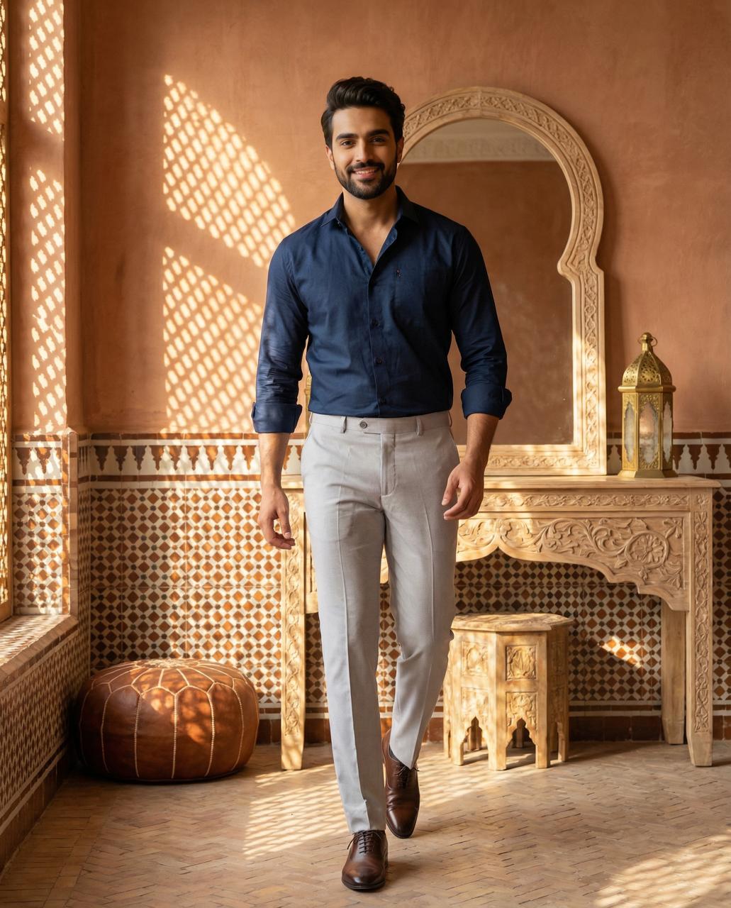 Combo Of Navy Blue Shirt And Grey Pant