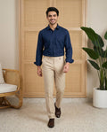 Navy Blue & Cream Cotton Premium & Elegant Formal Shirt & Pant For Men