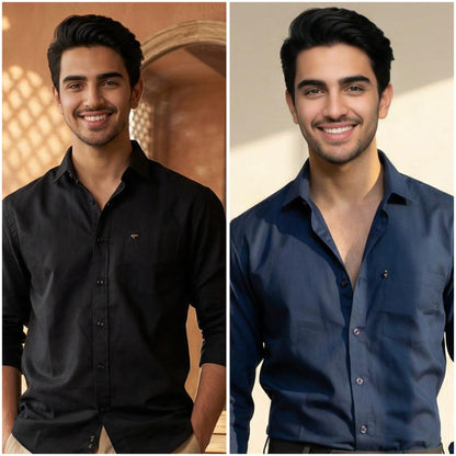 Classic Cotton Formal Shirt Combo – Black & Navy Blue (Pack of 2)