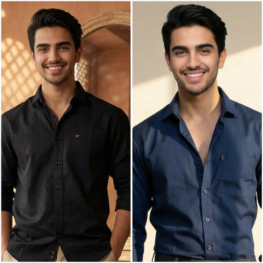 Classic Cotton Formal Shirt Combo – Black & Navy Blue (Pack of 2)