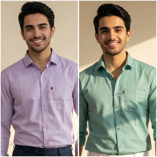 Premium Cotton Formal Shirt Combo – Lavender & Mint Green (Pack of 2)
