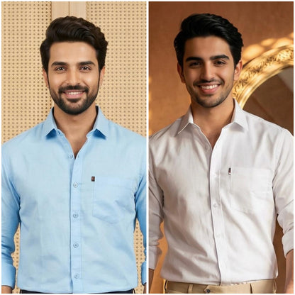 Premium Cotton Formal Shirt Combo – Sky Blue & White (Pack of 2)