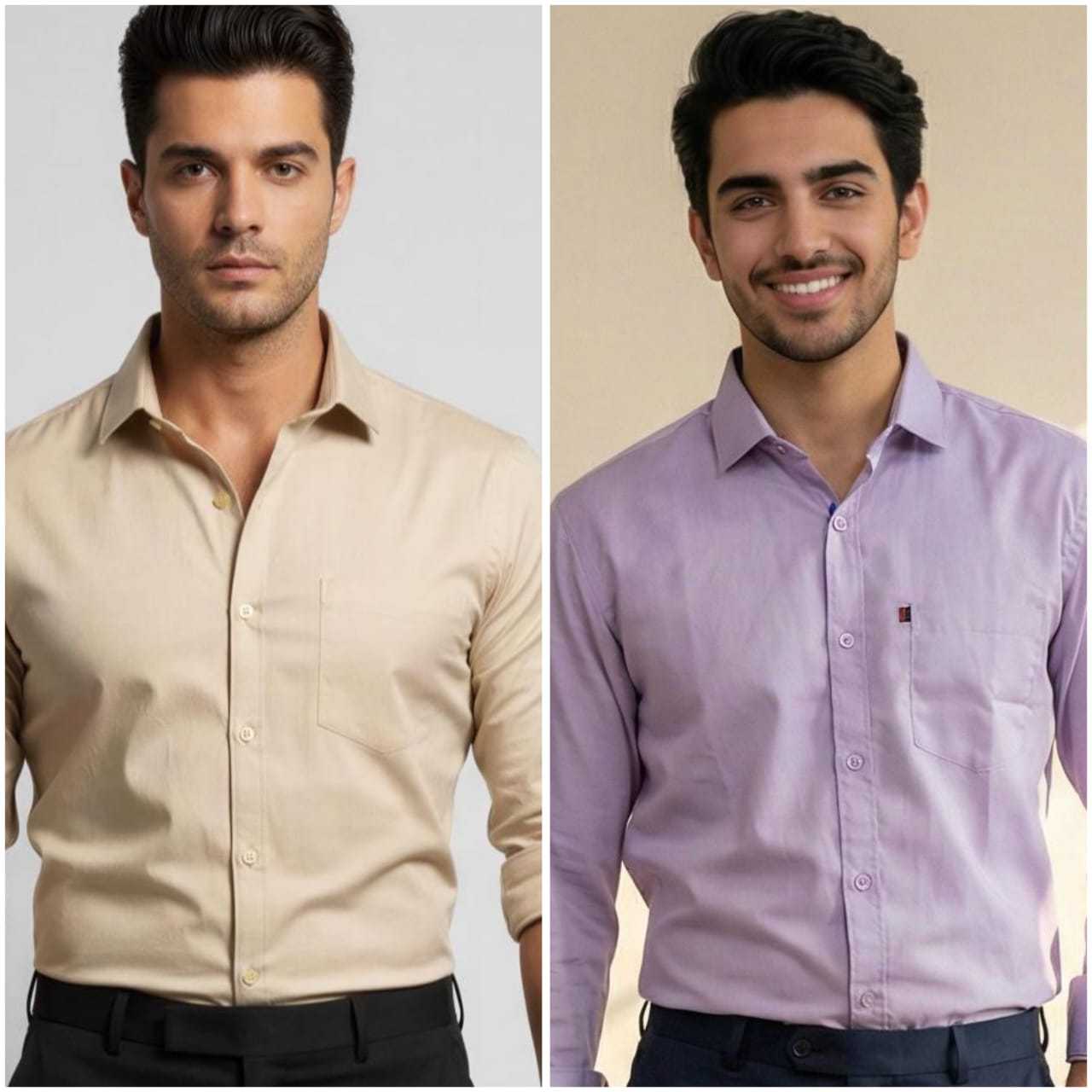 Premium Cotton Formal Shirt Combo – Cream & Lavender (Pack of 2)