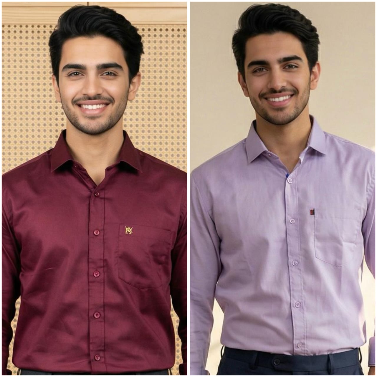 Premium Cotton Formal Shirt Combo – Maroon & Lavender (Pack of 2)
