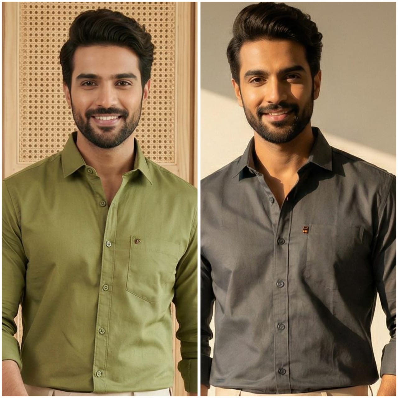 Premium Cotton Formal Shirt Combo – Olive & Gray (Pack of 2)