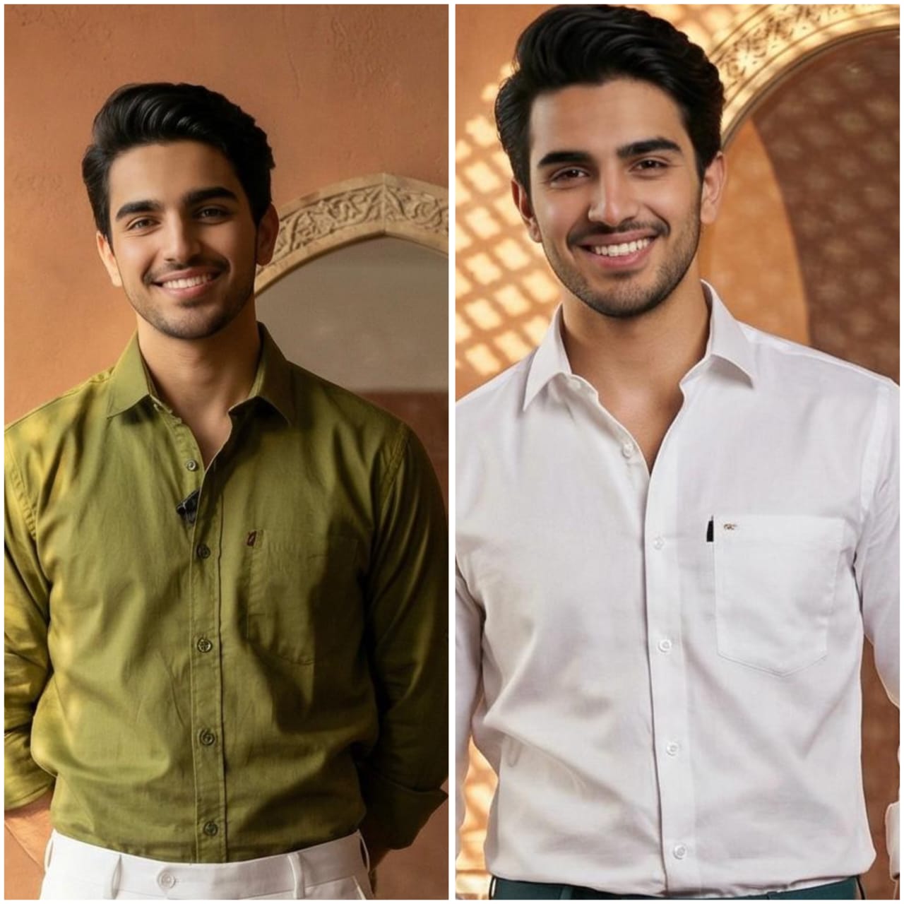 Premium Cotton Formal Shirt Combo – Olive & White (Pack of 2)