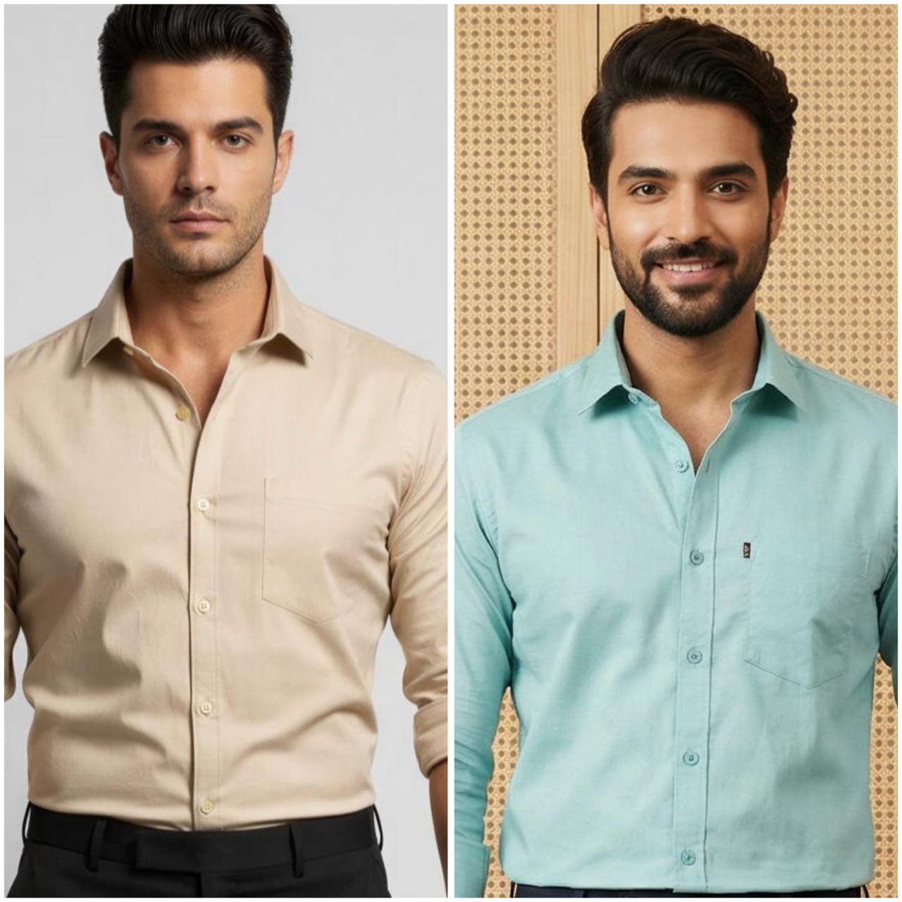 Premium Cotton Formal Shirt Combo – Cream & Sky Blue (Pack of 2)