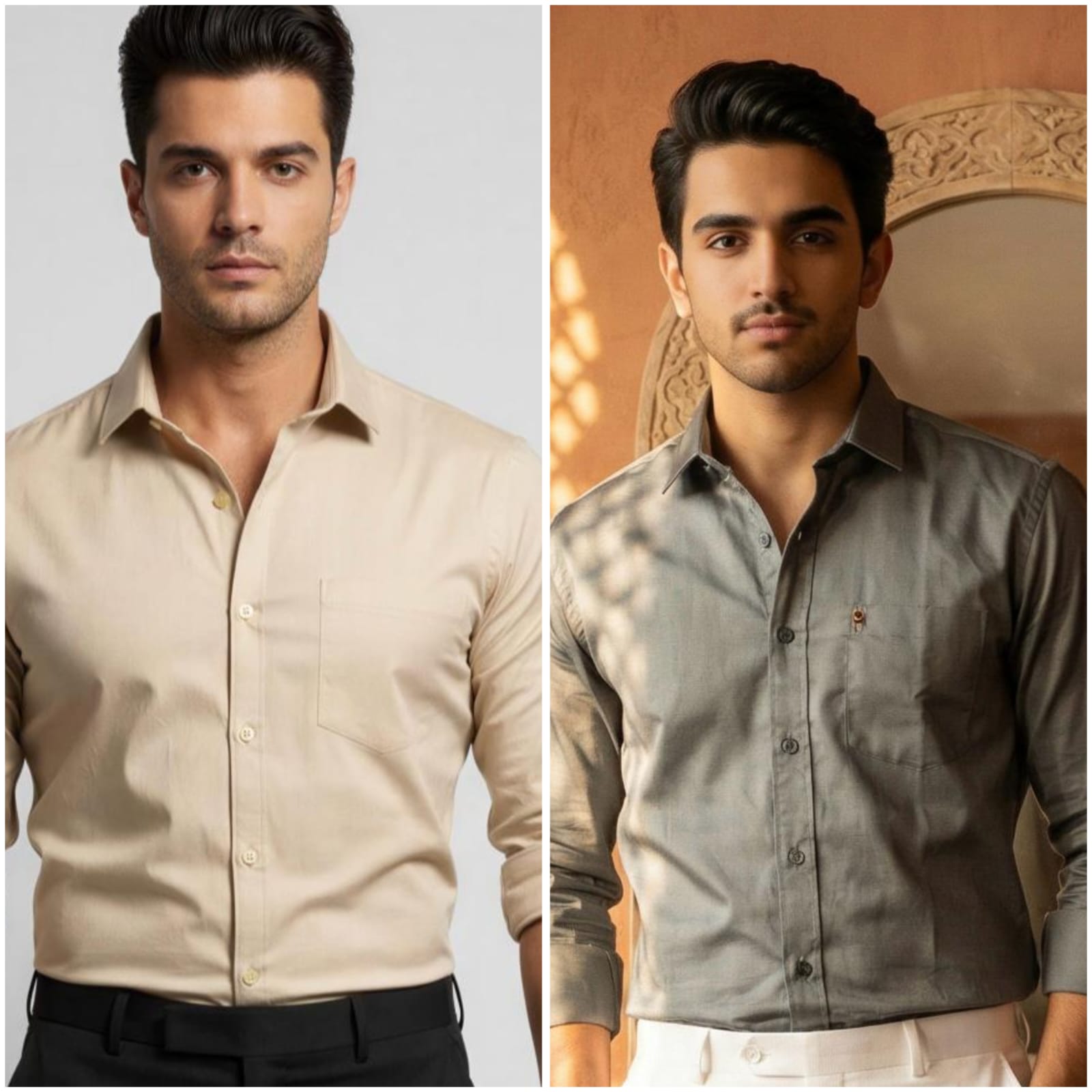 Premium Cotton Formal Shirt Combo – Cream & Gray (Pack of 2)