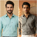 Premium Cotton Formal Shirt Combo – Sky Blue & Gray (Pack of 2)