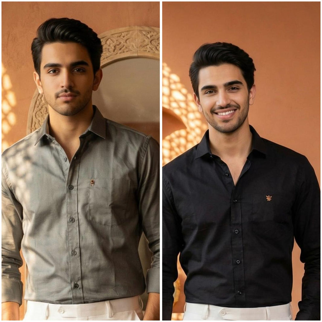 Premium Cotton Formal Shirt Combo – Gray & Black (Pack of 2)