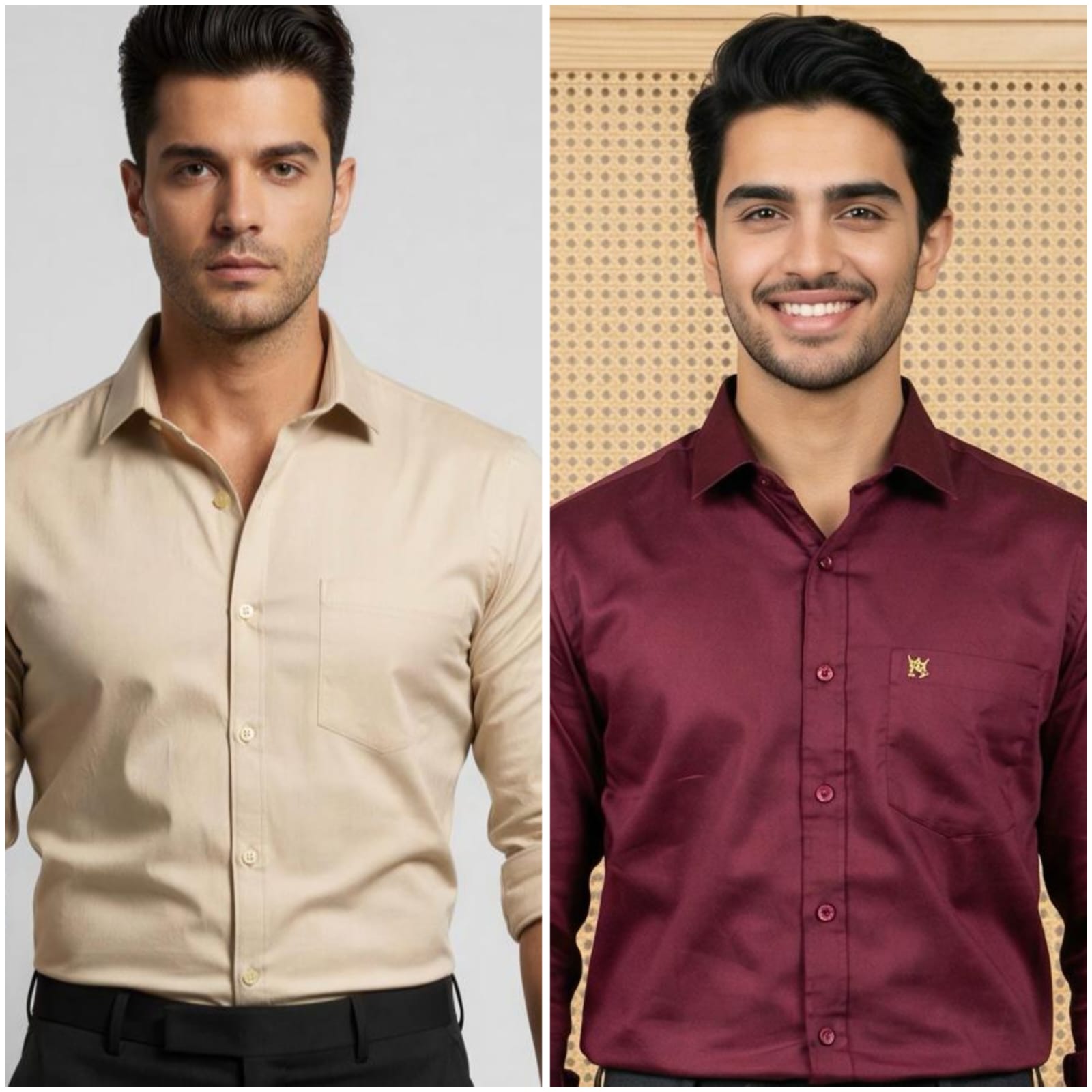 Premium Cotton Formal Shirt Combo – Cream & Maroon (Pack of 2)