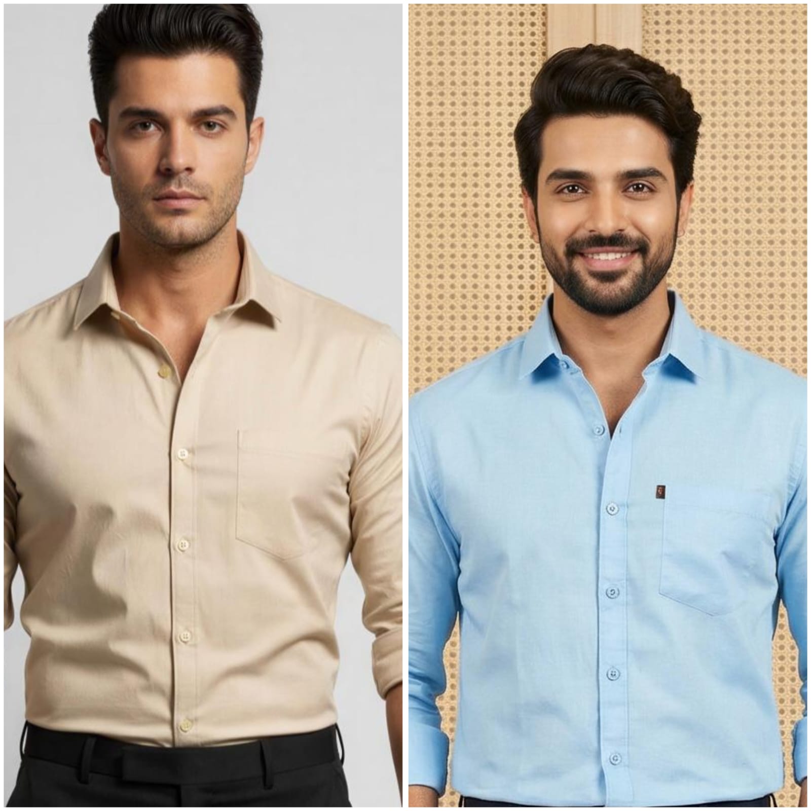 Premium Cotton Formal Shirt Combo – Cream & Sky Blue (Pack of 2)