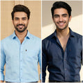 Premium Cotton Formal Shirt Combo – Sky Blue & Navy Blue (Pack of 2)