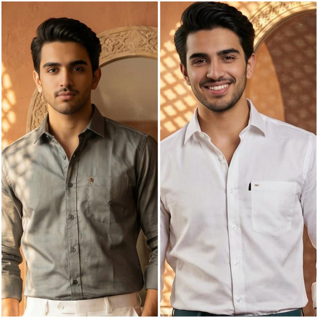 Premium Cotton Formal Shirt Combo – Gray & White (Pack of 2)