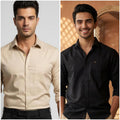 Premium Cotton Formal Shirt Combo – Cream & Black (Pack of 2)