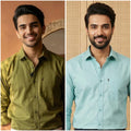 Premium Cotton Formal Shirt Combo – Olive & Sky Blue (Pack of 2)