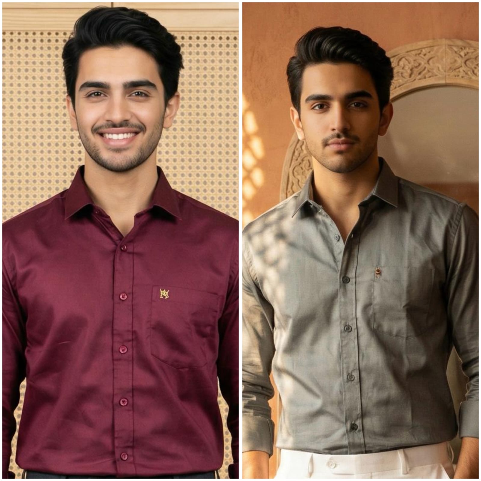 Premium Cotton Formal Shirt Combo – Maroon & Gray (Pack of 2)