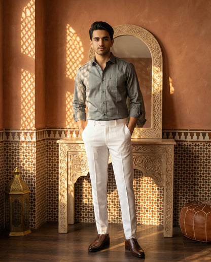 Grey & White Cotton Formal Combo for Men
