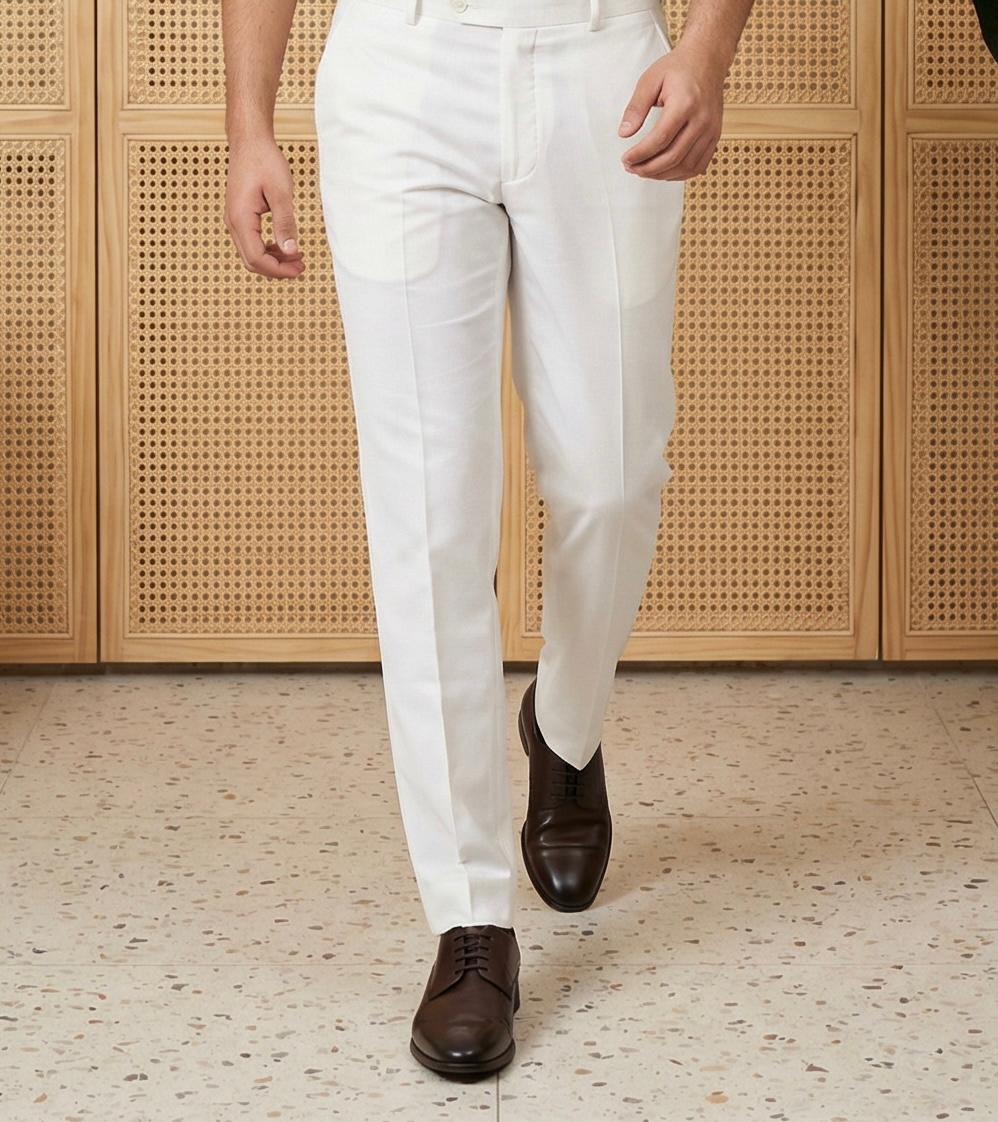 Burgundy Cotton Formal Shirt & White Formal Pant Combo for Men