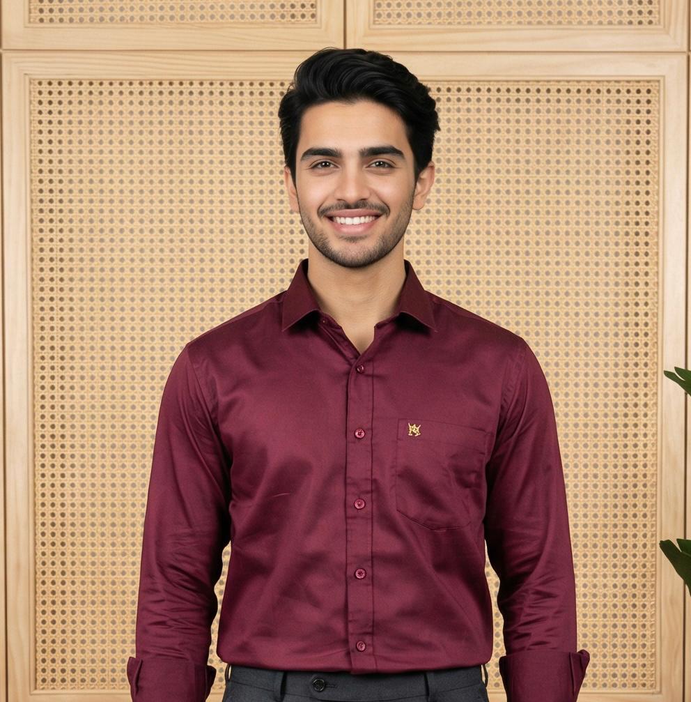Burgundy Cotton Formal Shirt & Black Formal Pant Combo for Men