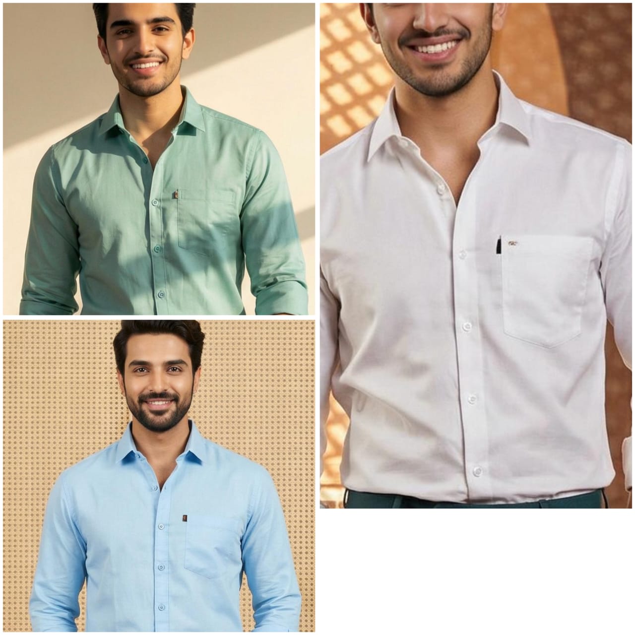 Premium Cotton Formal Shirt Combo – Mint, Sky Blue & White (Pack of 3)