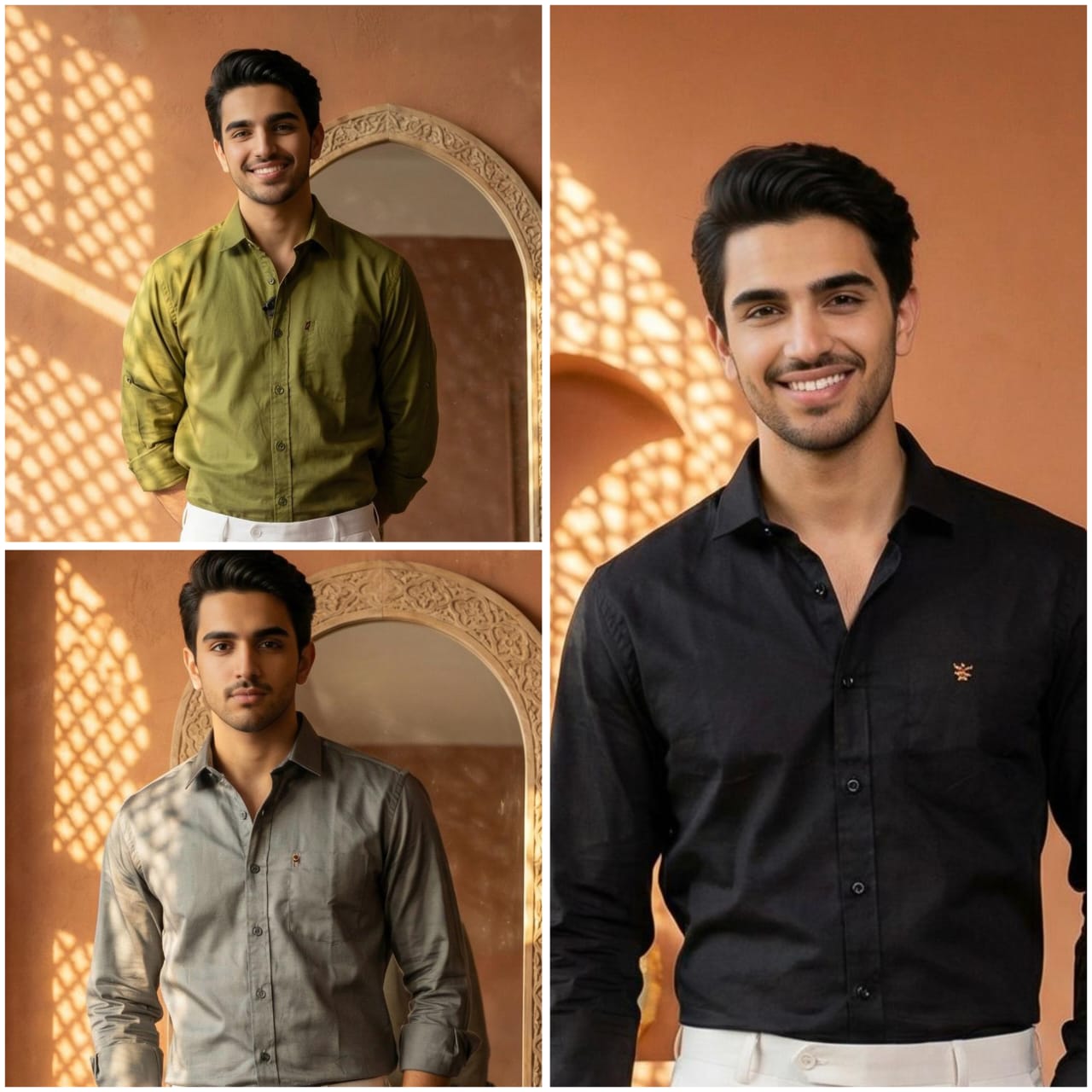 Premium Cotton Formal Shirt Combo – Gray, Black & Olive Green (Pack of 3)