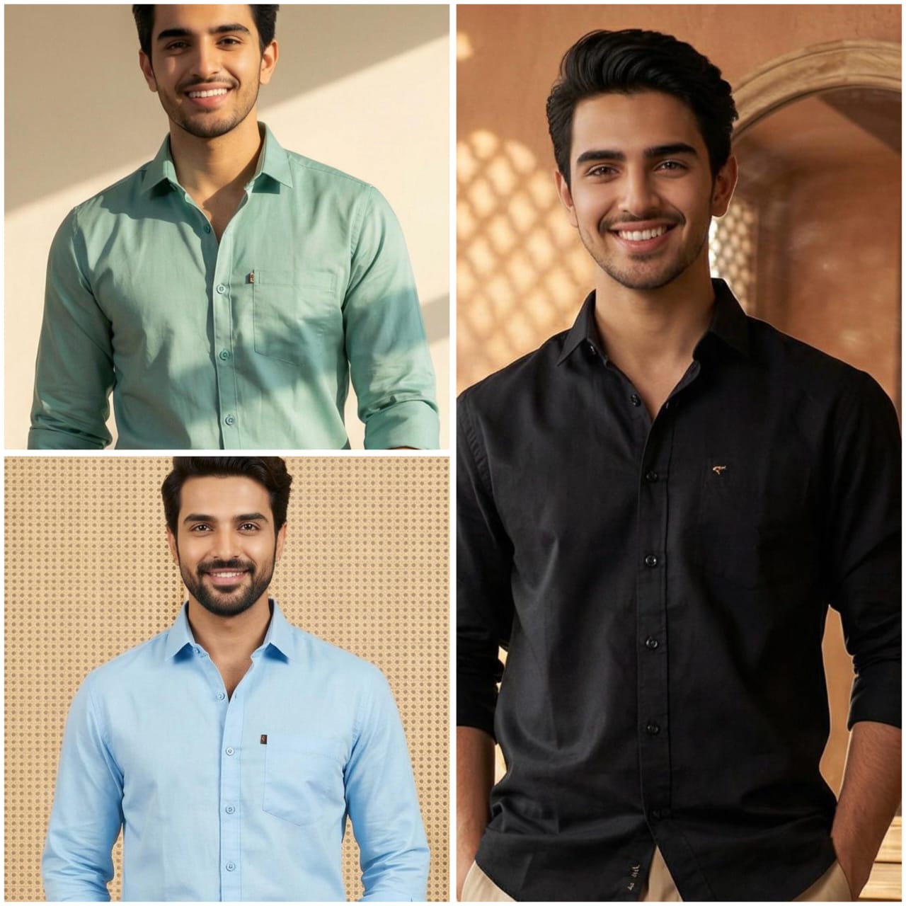 Premium Cotton Formal Shirt Combo – Sky Blue, Black & Mint (Pack of 3)