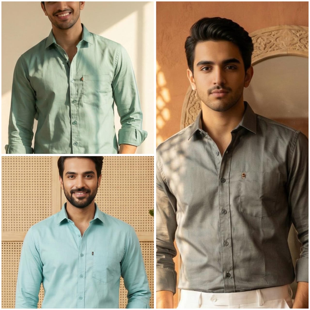 Premium Cotton Formal Shirt Combo – Gray, Mint & Sky Blue (Pack of 3)