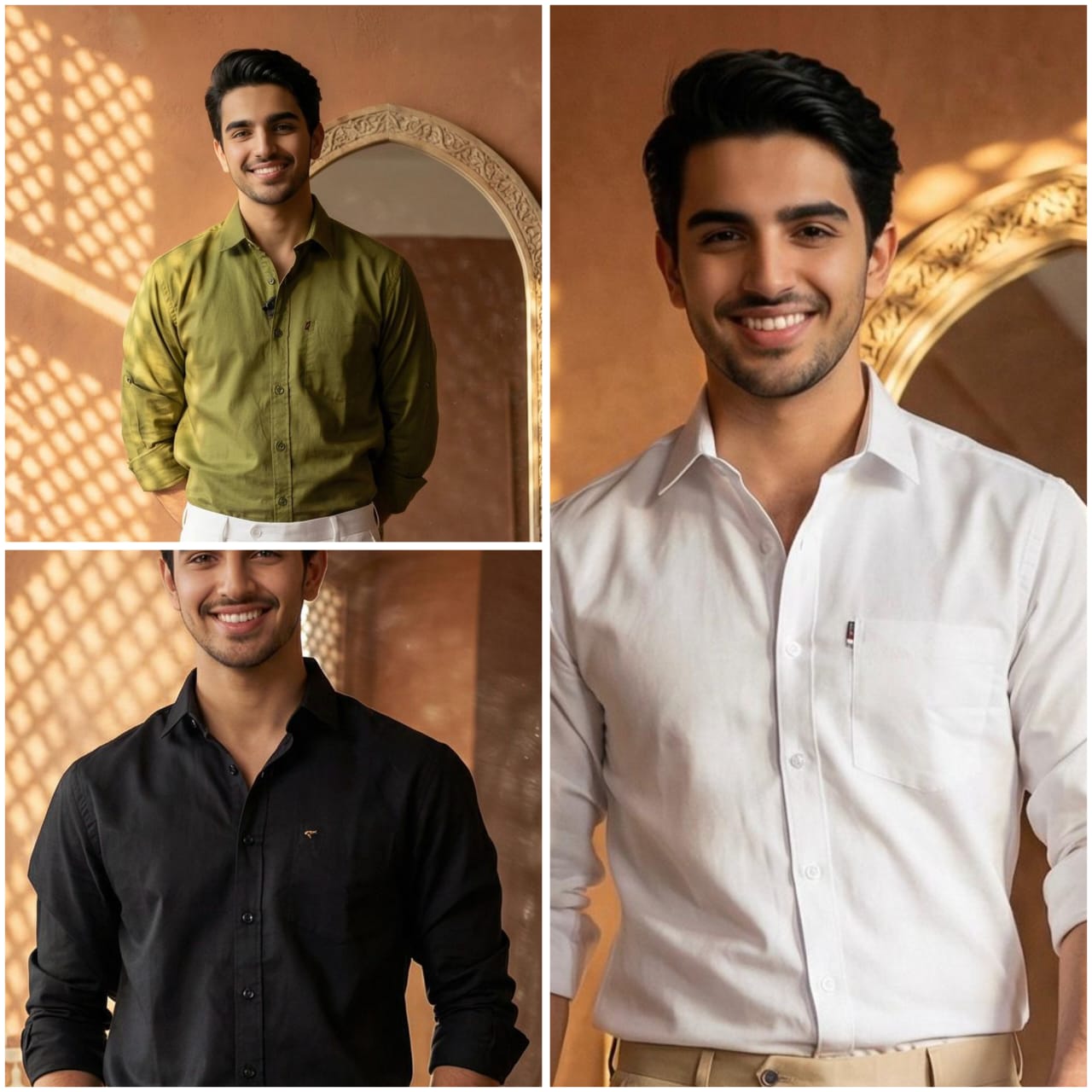 Premium Cotton Formal Shirt Combo – Black, Olive Green & White (Pack of 3)